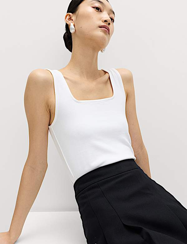 2 Pack Cotton Rich Square Neck Vests - CH