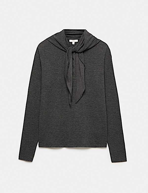 Patterned Scarf Neck Regular Fit Top - NZ