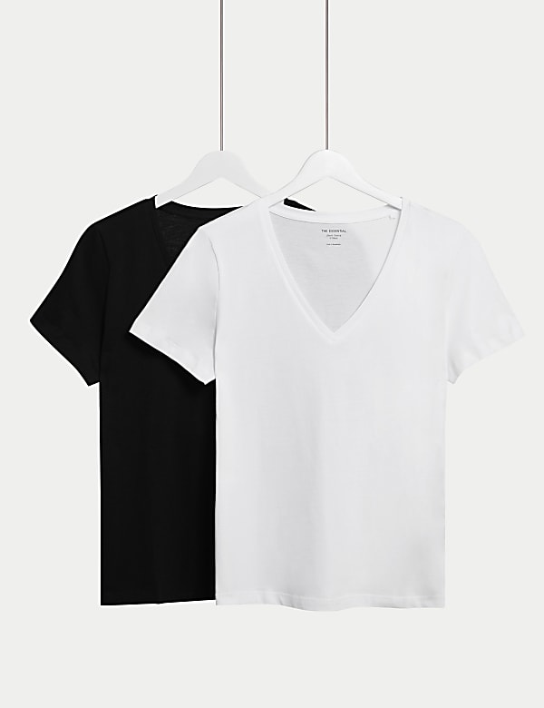 2pk Pure Cotton V-Neck T-Shirts - TW