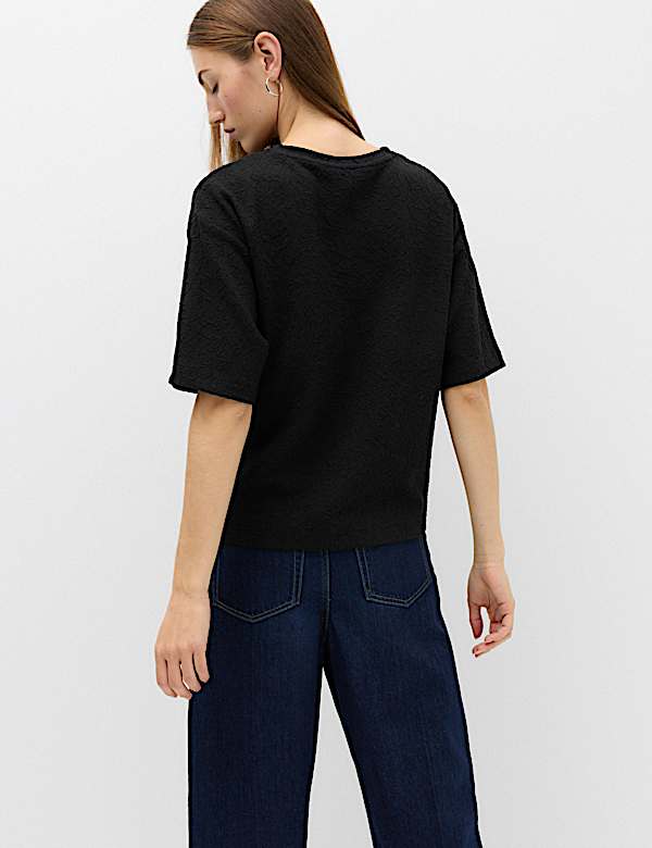 Cotton Blend Textured Crew Neck T-Shirt - RS