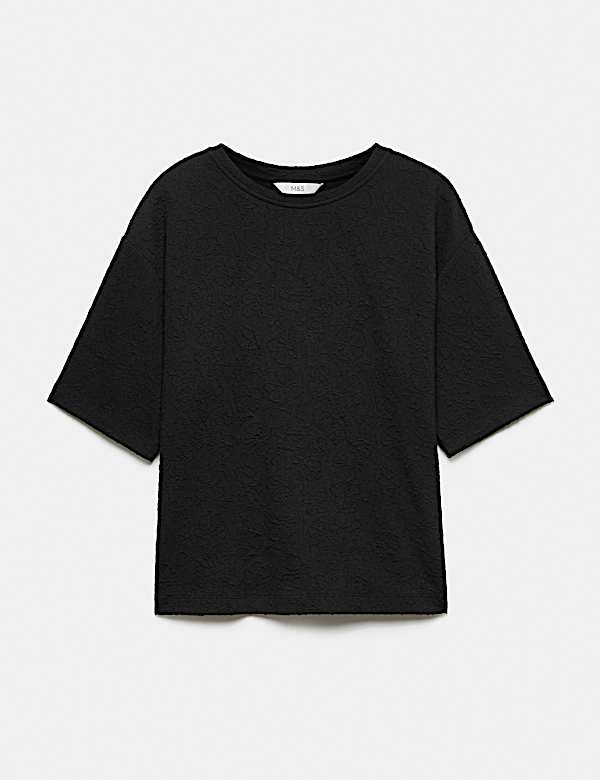 Cotton Blend Textured Crew Neck T-Shirt - RS
