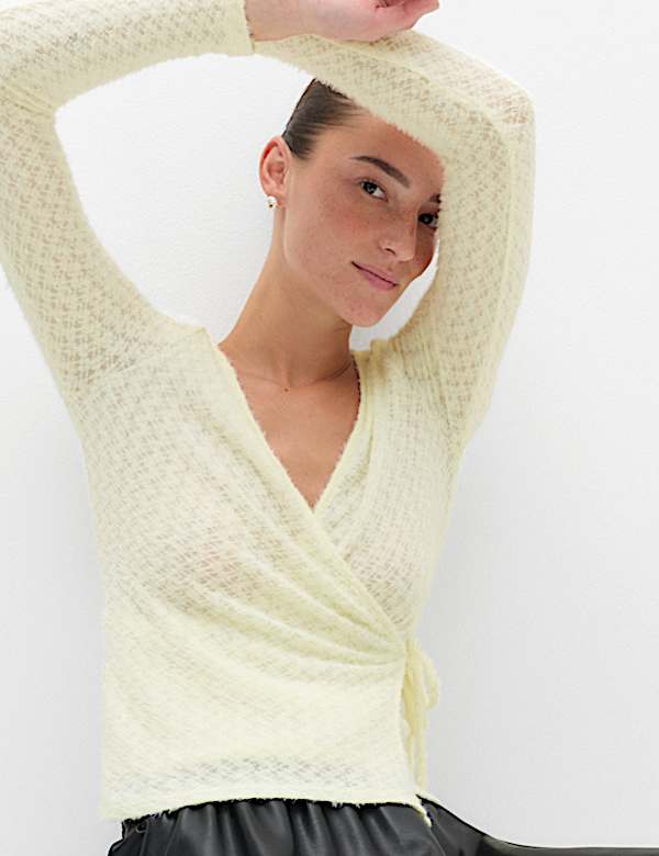 Textured V Neck Cosy Wrap Top - VN
