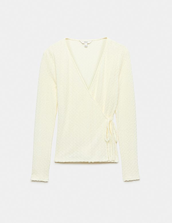 Textured V Neck Cosy Wrap Top - VN