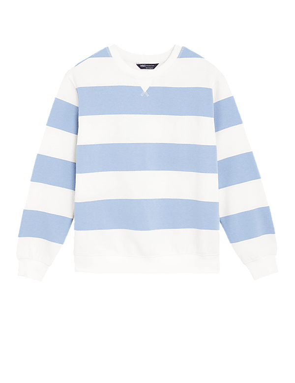 Cotton Rich Striped Crew Neck Sweatshirt