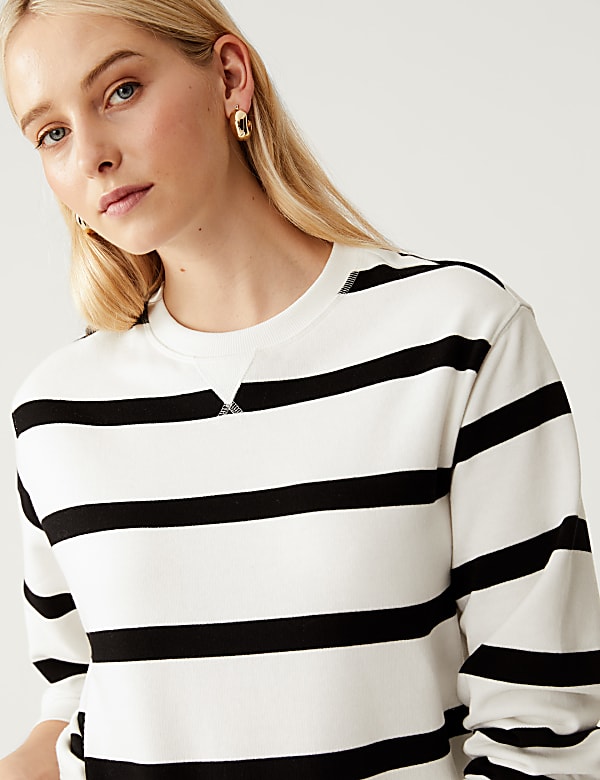 Cotton Rich Striped Crew Neck Sweatshirt