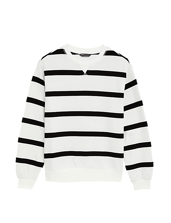 Cotton Rich Striped Crew Neck Sweatshirt