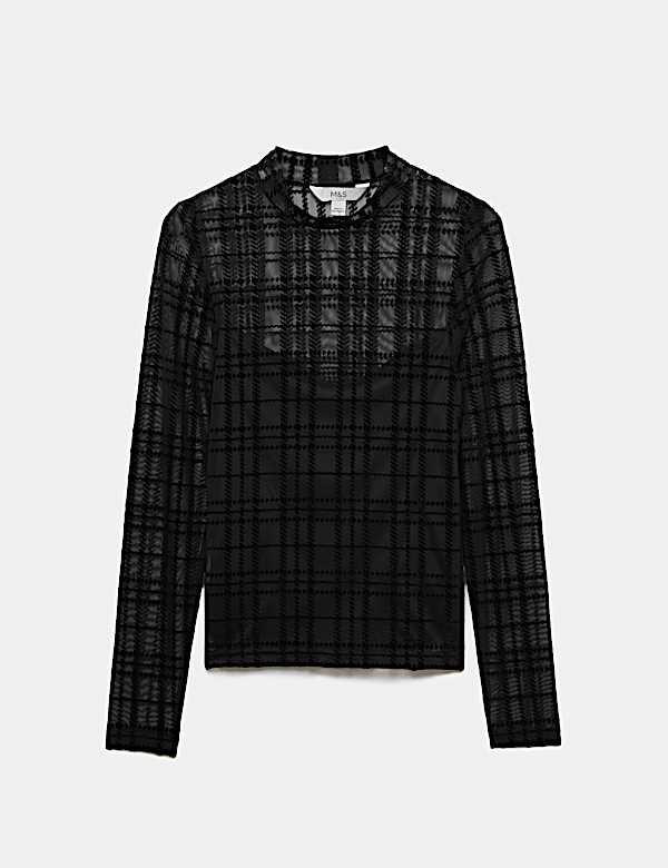Velvet Mesh Funnel Neck Top - MX
