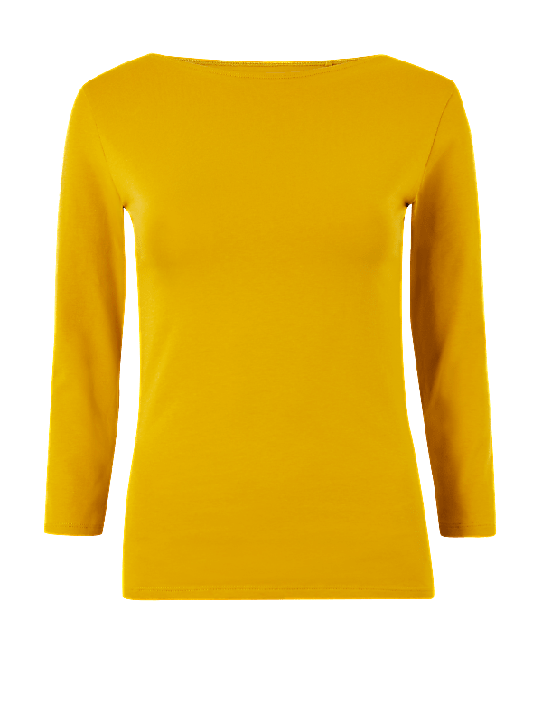 Cotton Rich Slash Neck Fitted T-Shirt