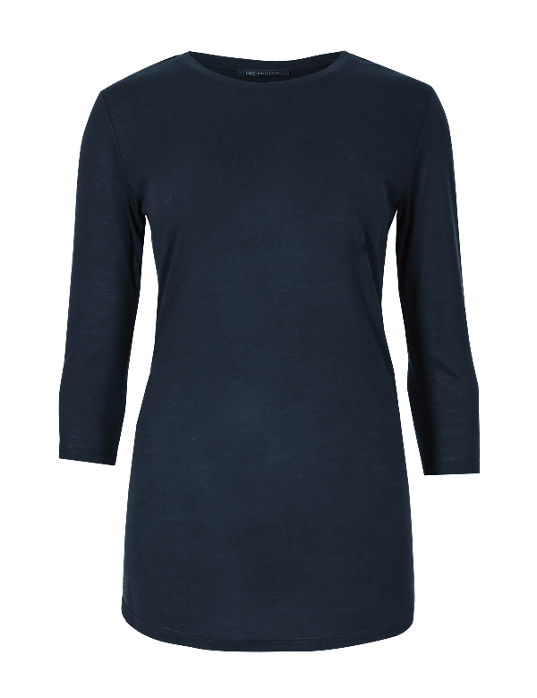 Round Neck 3/4 Sleeve Longline T-Shirt