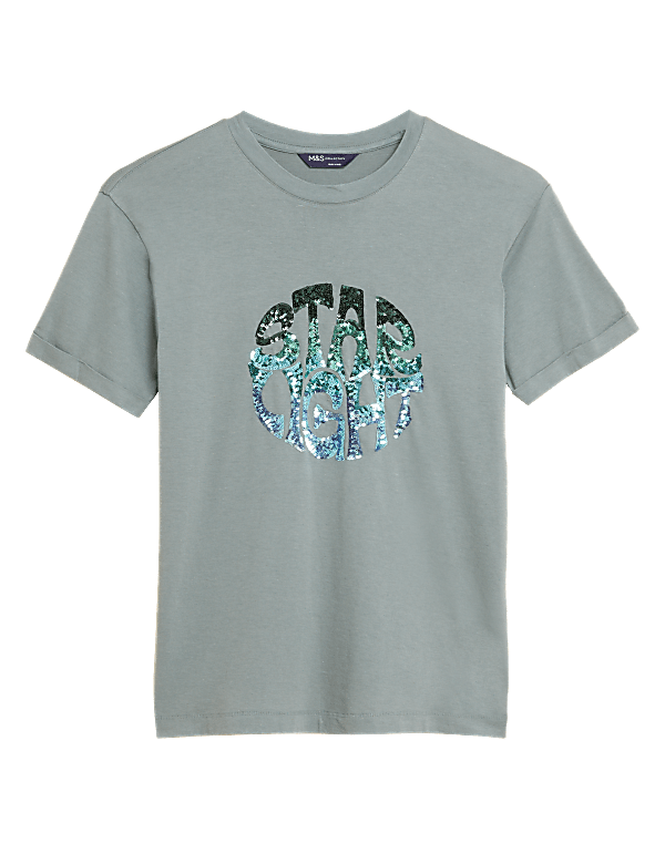 Cotton Rich Embellished Slogan T-Shirt