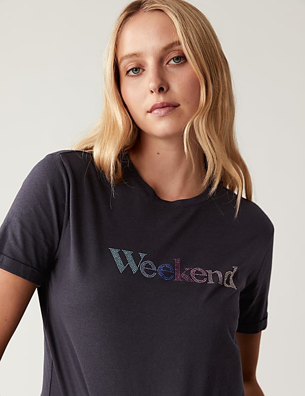 Cotton Rich Embellished Slogan T-Shirt