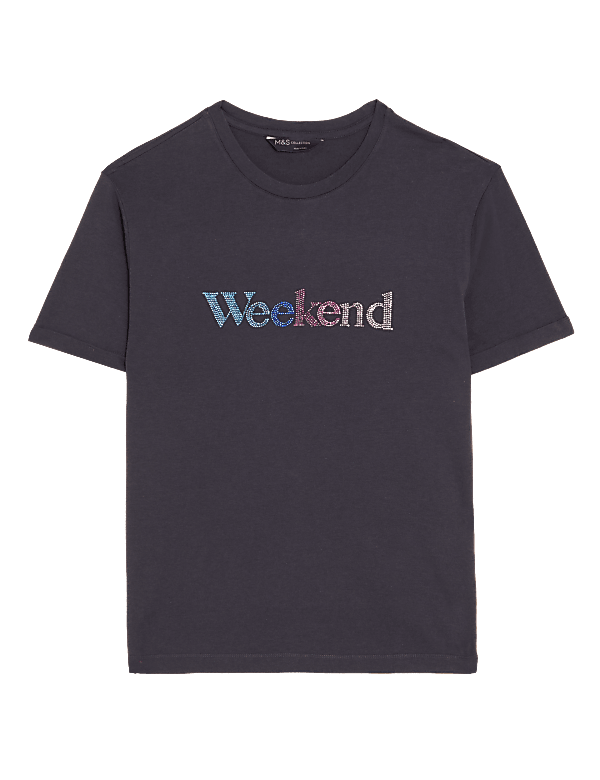 Cotton Rich Embellished Slogan T-Shirt