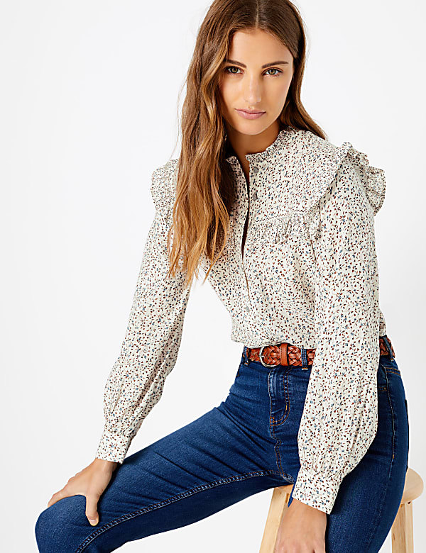 Cotton Blend Floral Print Blouse