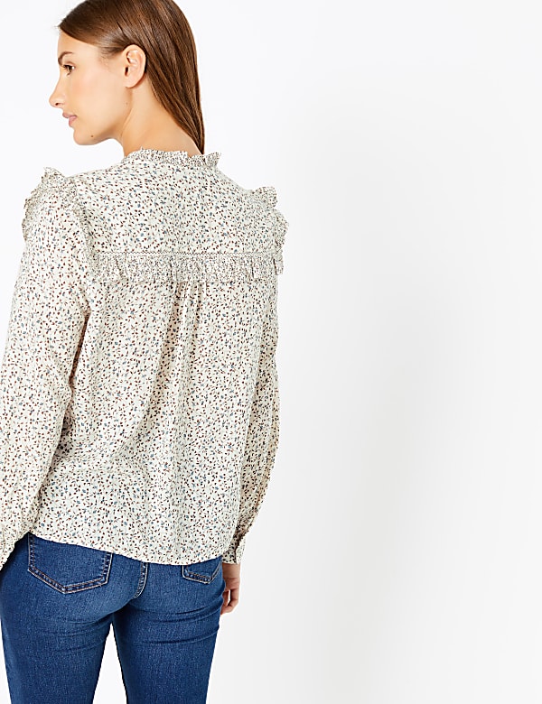 Cotton Blend Floral Print Blouse