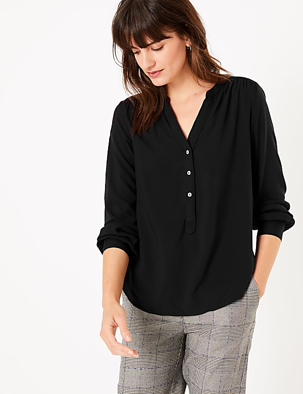 V-Neck Popover Blouse