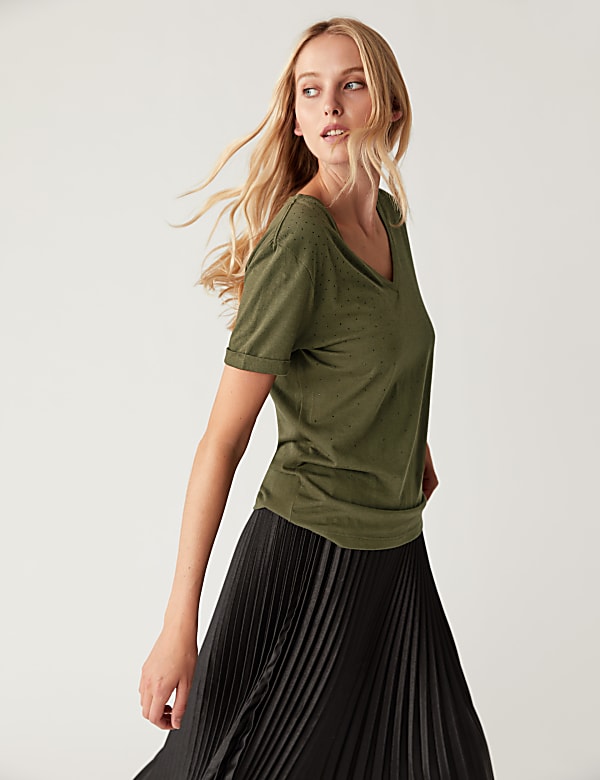 Cotton Modal Blend Embellished T-Shirt