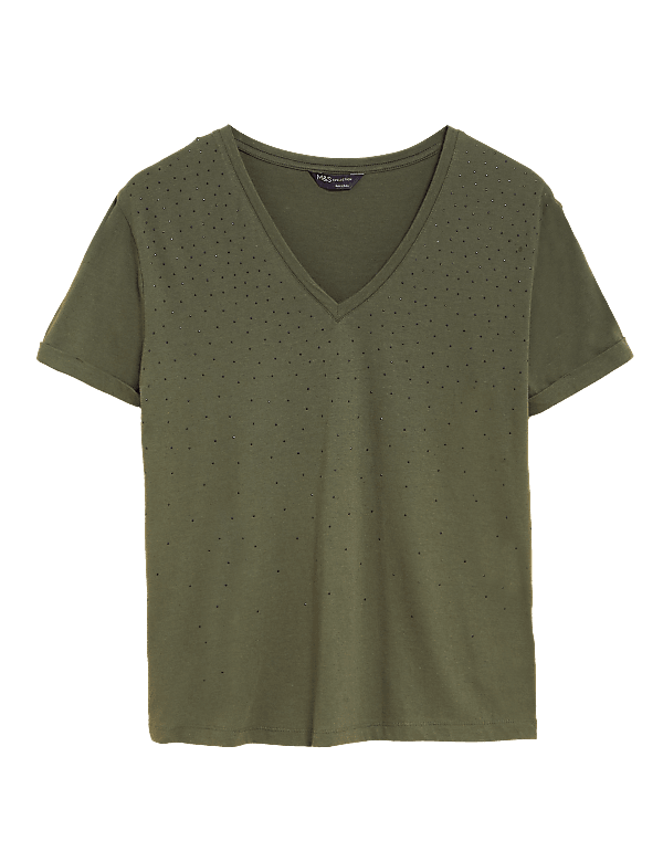 Cotton Modal Blend Embellished T-Shirt