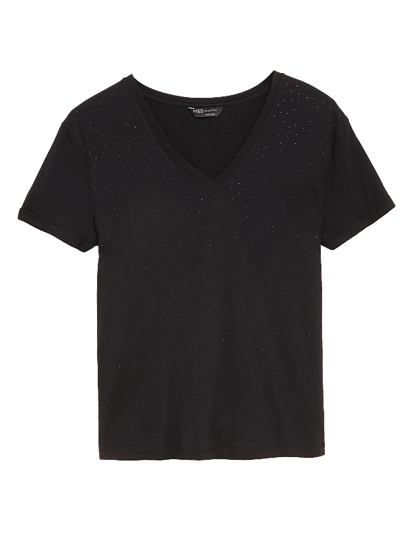 Cotton Modal Blend Embellished T-Shirt