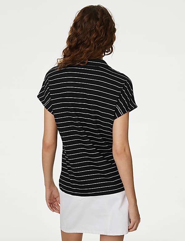 Linen Blend Striped Collared Top