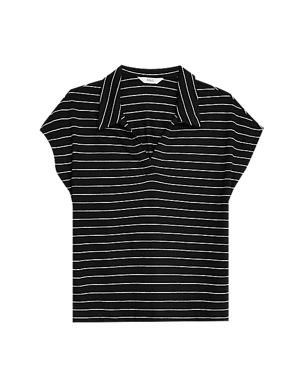 Linen Blend Striped Collared Top