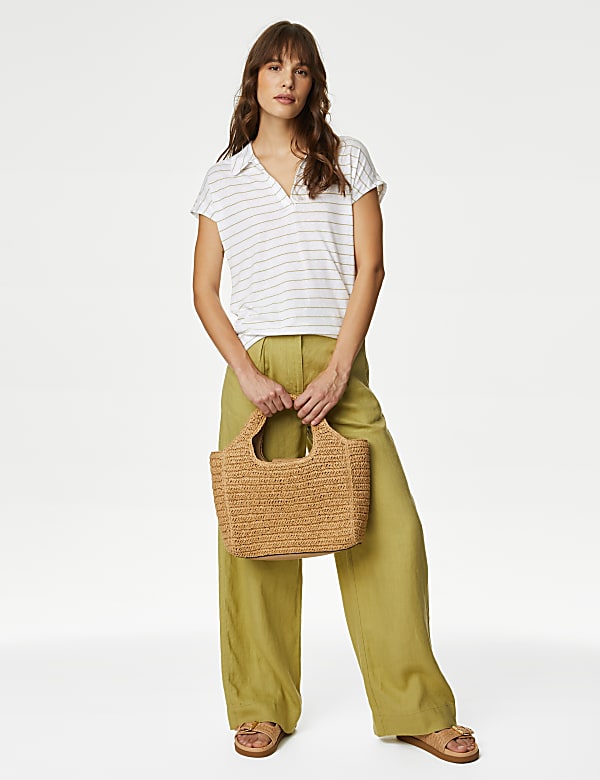 Linen Blend Striped Collared Top
