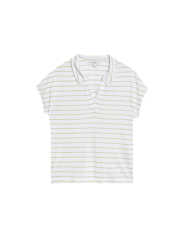 Linen Blend Striped Collared Top