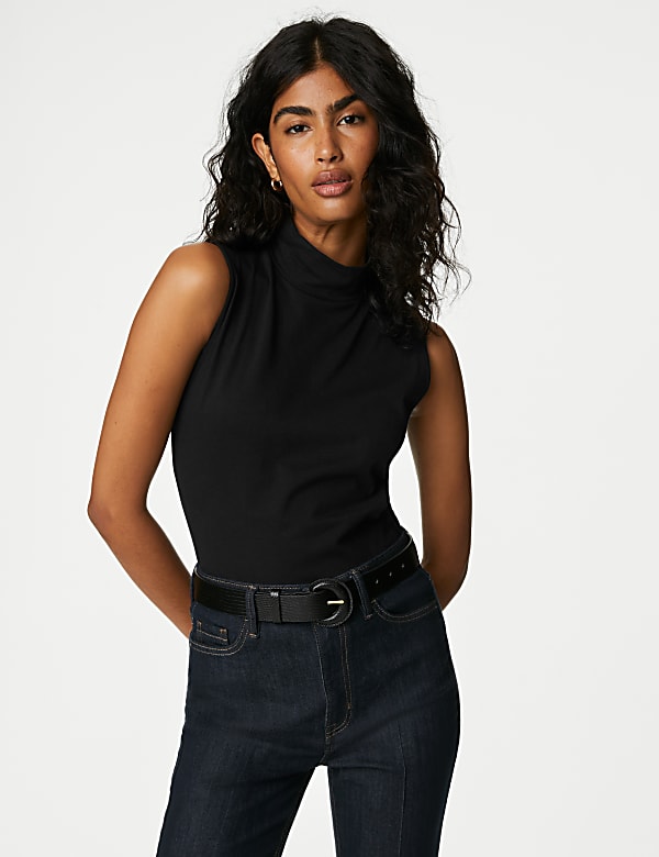 Cotton Rich Funnel Neck Vest Top