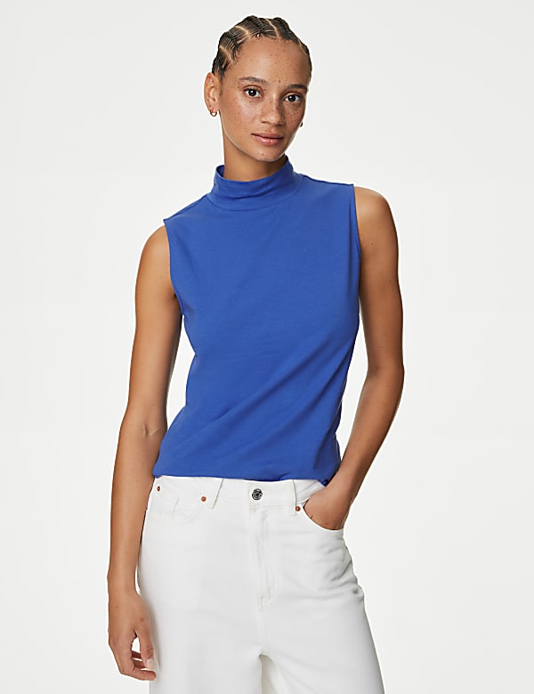 Cotton Rich Funnel Neck Vest Top
