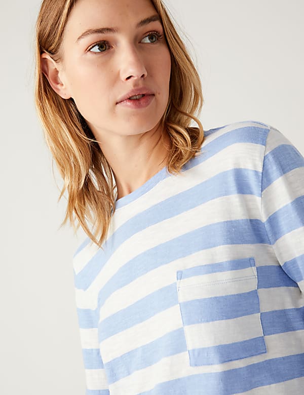 Pure Cotton Striped Crew Neck Top