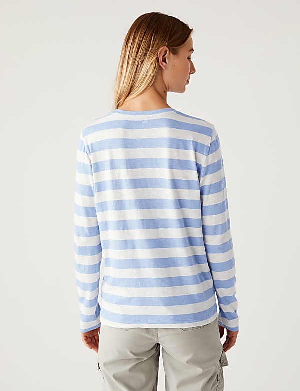 Pure Cotton Striped Crew Neck Top