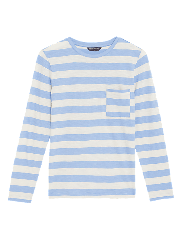 Pure Cotton Striped Crew Neck Top