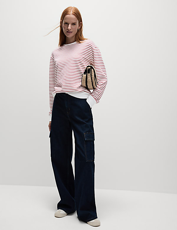 Pure Cotton Striped Crew Neck Sweatshirt