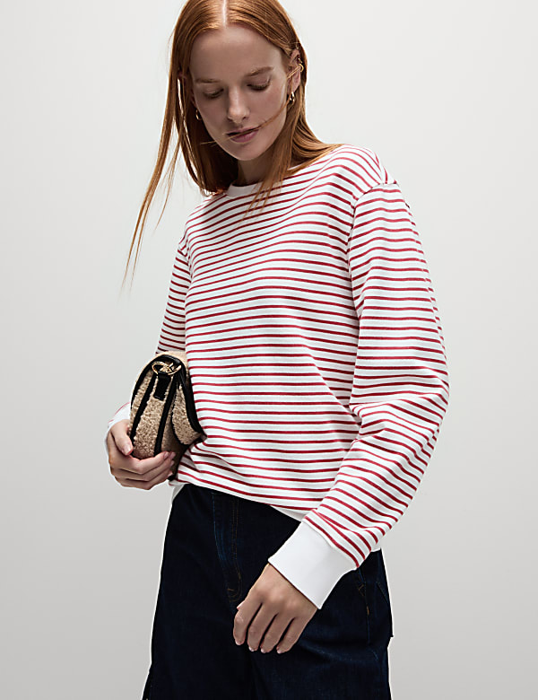 Pure Cotton Striped Crew Neck Sweatshirt