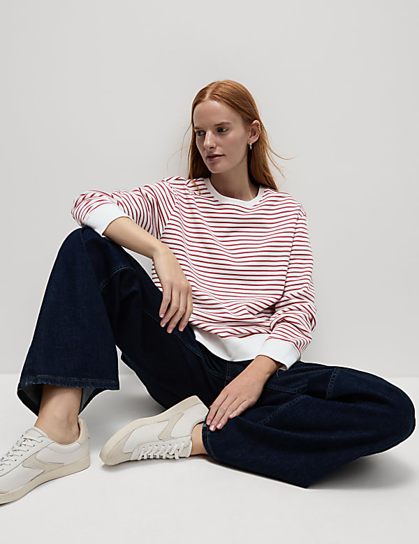 Pure Cotton Striped Crew Neck Sweatshirt
