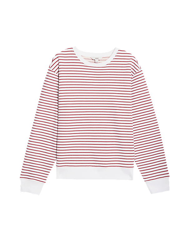 Pure Cotton Striped Crew Neck Sweatshirt