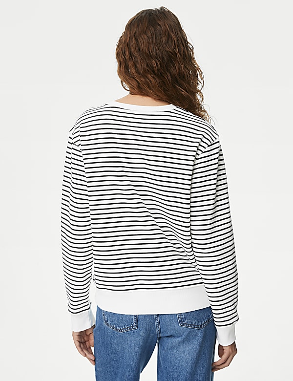 Pure Cotton Striped Crew Neck Sweatshirt