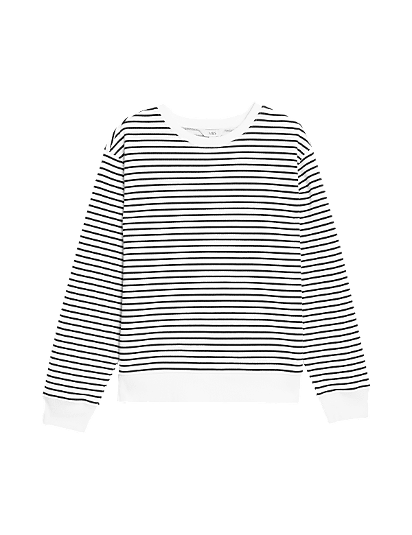 Pure Cotton Striped Crew Neck Sweatshirt
