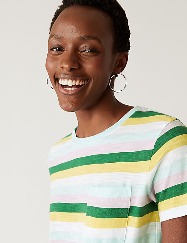 Pure Cotton Striped Pocket T-Shirt
