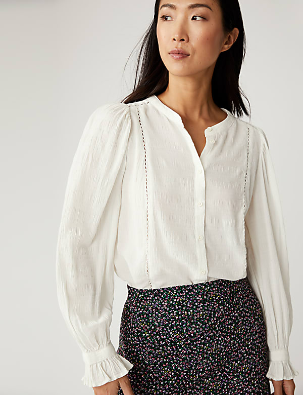 Cotton Blend Popover Blouse