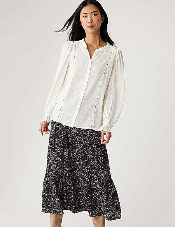Cotton Blend Popover Blouse