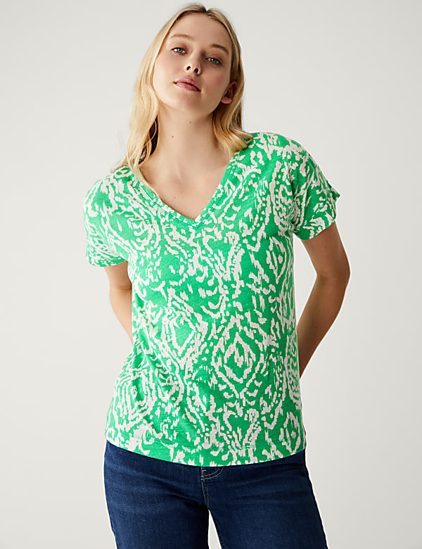 Linen Rich Printed V-Neck T-Shirt