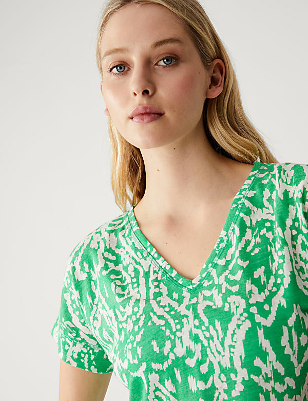 Linen Rich Printed V-Neck T-Shirt
