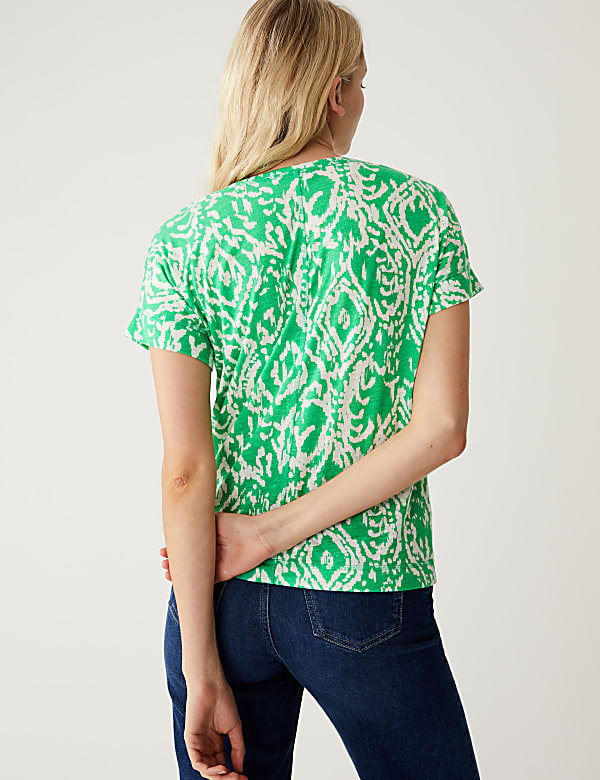 Linen Rich Printed V-Neck T-Shirt