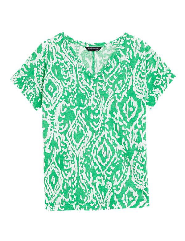 Linen Rich Printed V-Neck T-Shirt