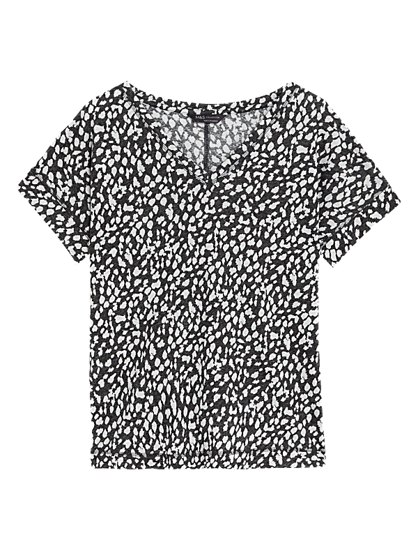 Linen Rich Printed V-Neck T-Shirt