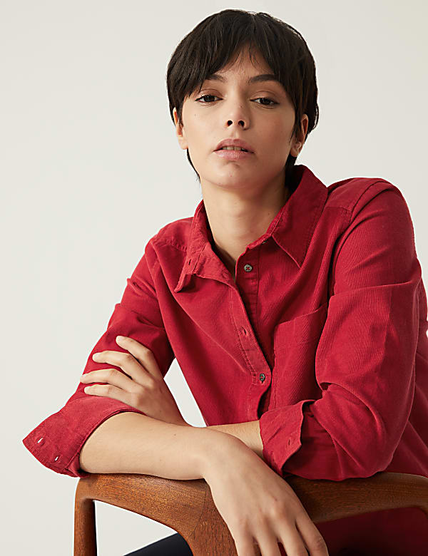 Pure Cotton Corduroy Collared Shirt