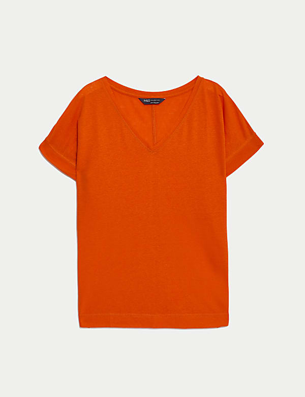 Linen Rich V-Neck T-Shirt - GR