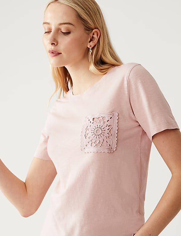 Pure Cotton Lace Pocket T-Shirt