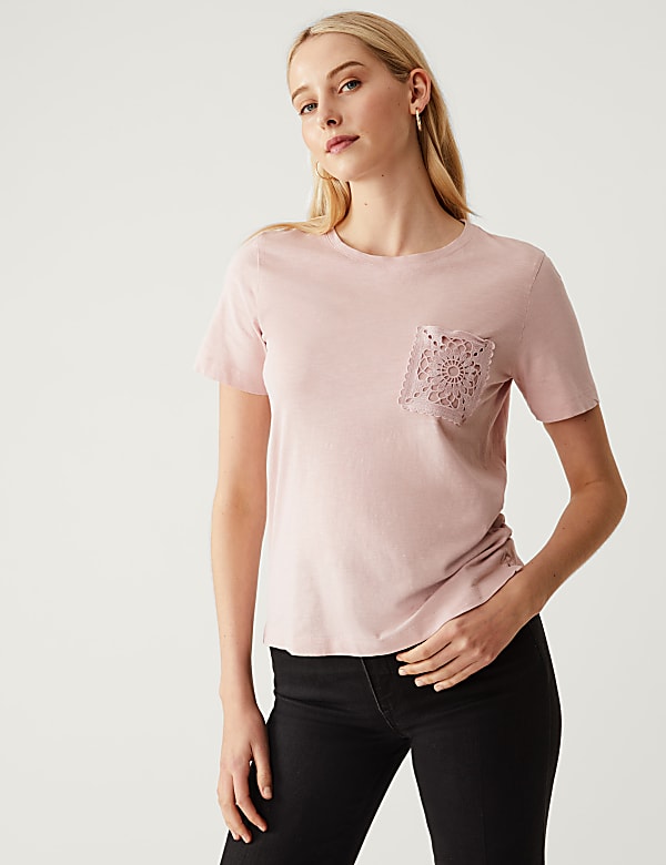 Pure Cotton Lace Pocket T-Shirt