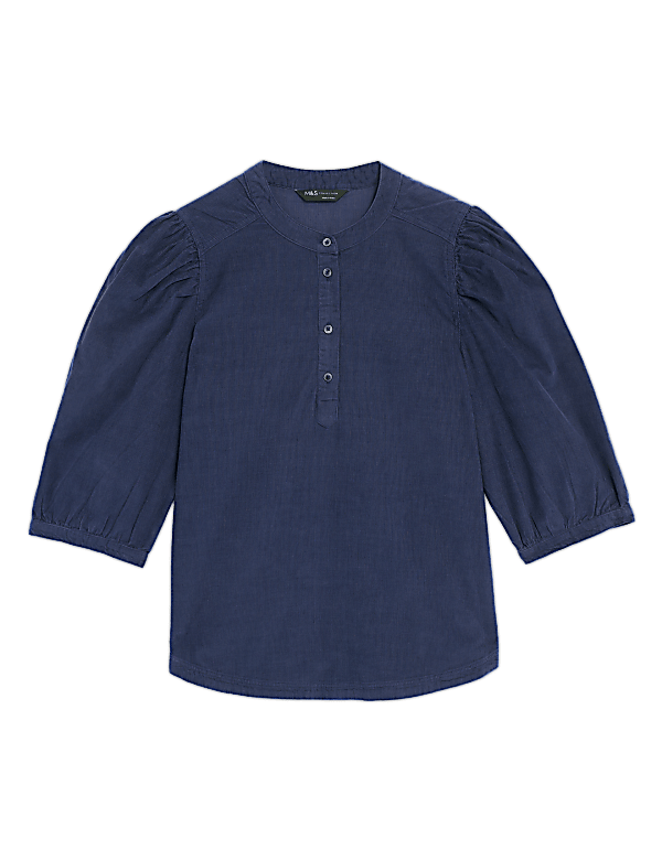 Corduroy Puff Sleeve Popover Blouse